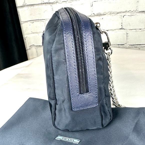 Prada Nylon Navy Blue crossbody or bum bag pouch with chain and dust bag - Picture 8 of 15